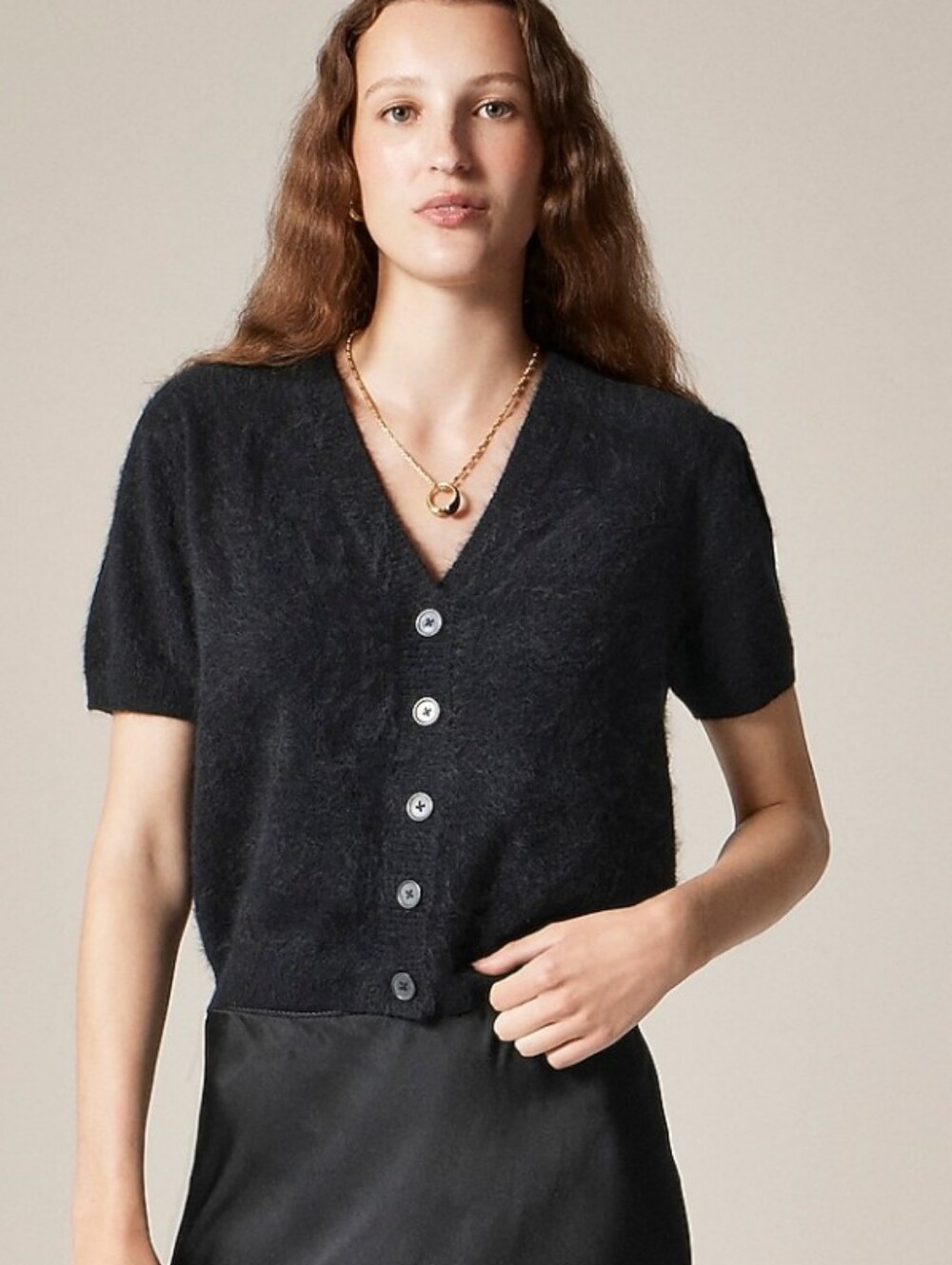 J Crew Brushed cashmere short-sleeve cardigan CM665 Size M Black